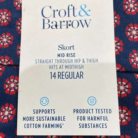 Croft & Barrow Women Skort Size 14 Regular Mid rise Blue White Red Pockets NWT - Picture 4 of 15